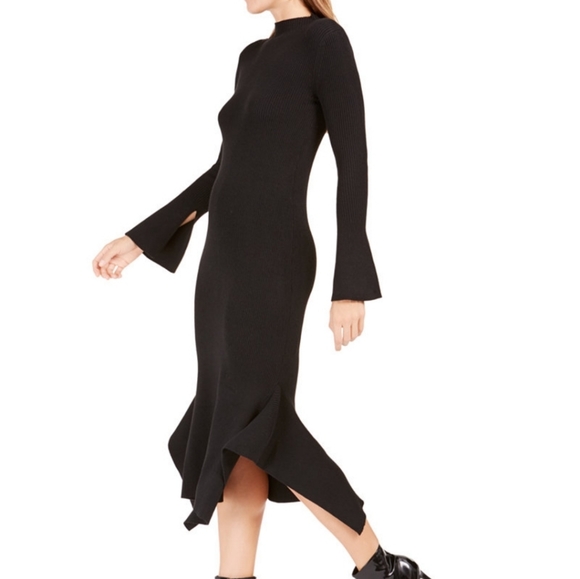 Brand new Lucy Paris Black Ribbed mermaid Handkerchief Sweater Dress- size Large - Picture 5 of 8